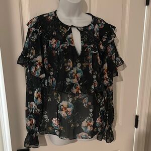 Bcbg Floral Ruffle Blouse - Black
